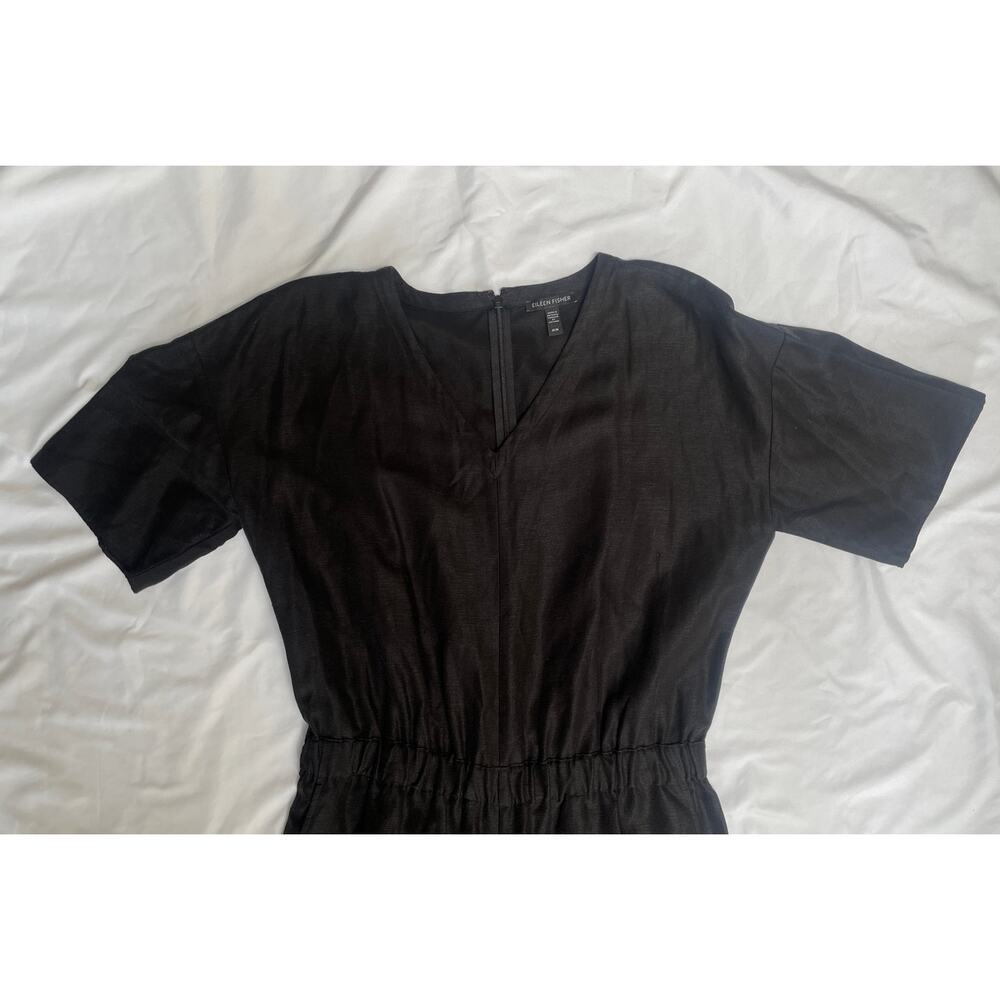 Eileen Fisher Black Tencel & Organic Linen Slub Wide Leg Jumpsuit, Medium - Picture 5 of 6